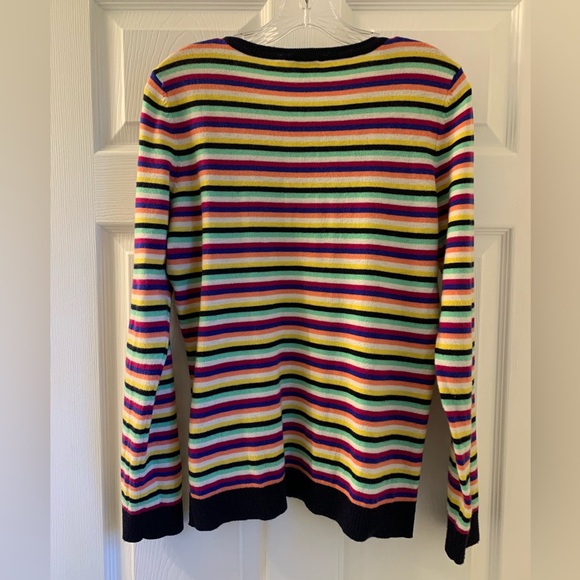 Talbots Vibrant Striped Crew Neck Sweater (Navy, Green, Yellow, Pink and Purple) - Picture 2 of 7